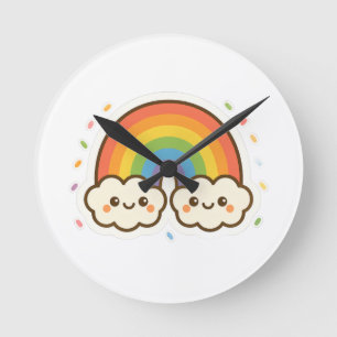 Colourful Kawaii Rainbow Pride Round Clock