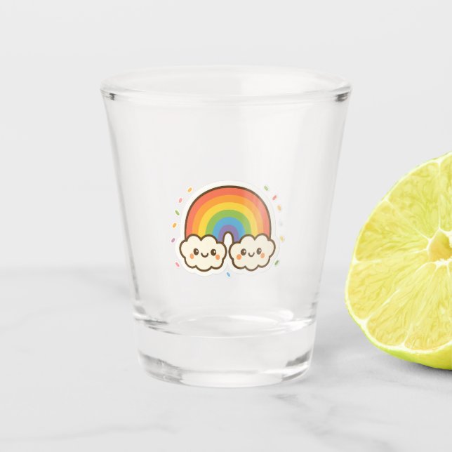 Colourful Kawaii Rainbow Pride Shot Glass (Front)