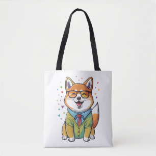 Colourful Kawaii Shiba Inu Hipster  1 Tote Bag