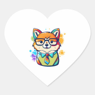 Colourful Kawaii Shiba Inu Hipster 2 Heart Sticker