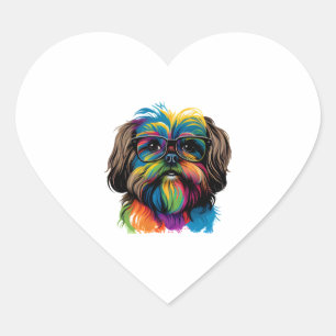 Colourful Kawaii Shorkie Nerd  1 Heart Sticker