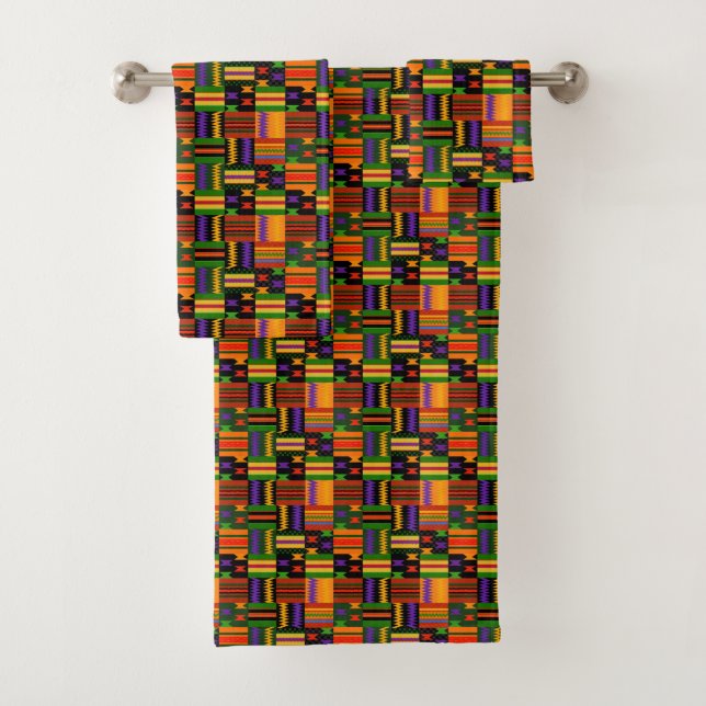 Colourful Kente Tribal Pattern Bath Towel Set (Insitu)
