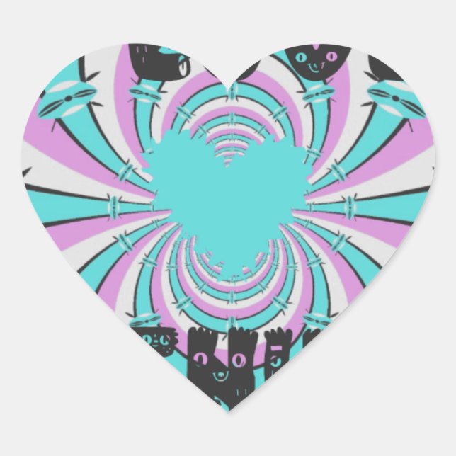 Colourful Kenya Love: Purple Cyan White Funny Heart Sticker (Front)