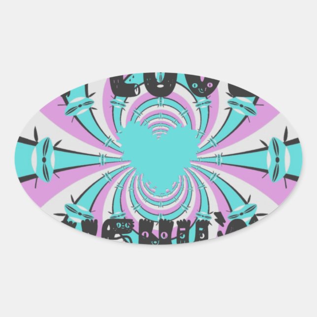 Colourful Kenya Love: Purple Cyan White Funny Oval Sticker (Front)