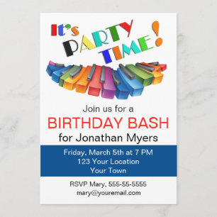 Colourful Keyboard Birthday Party Invitation