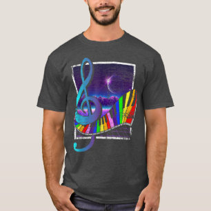 Colourful Keyboards Treble Clef 90s Synthwave Vapo T-Shirt