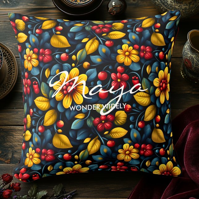 Colourful Khokhloma Floral Pattern Decorative Cushion (Creator Uploaded)