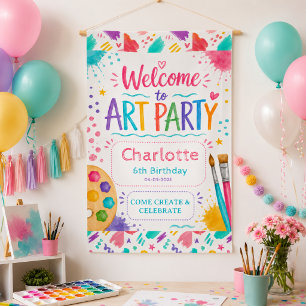 Colourful Kids Art Party 6th Birthday Painting Banner