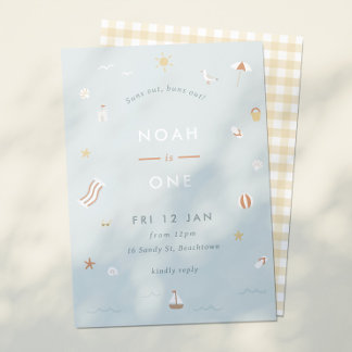 Colourful Kids Beach Party Theme Birthday Invitation