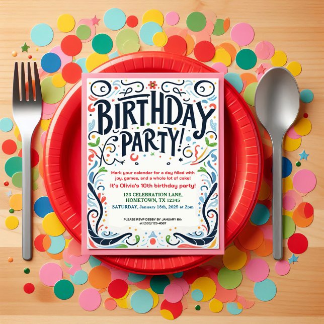 Colourful Kids Birthday Party Invitation (Creator Uploaded)