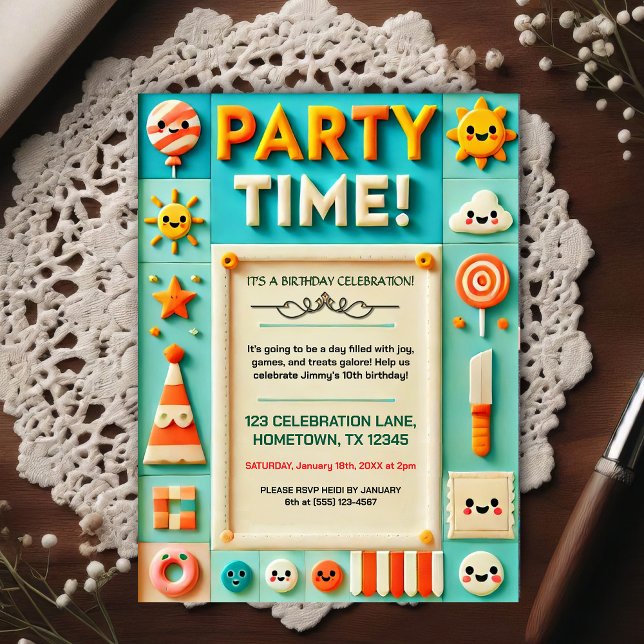 Colourful Kids Birthday Party Invitation Postcard (Creator Uploaded)
