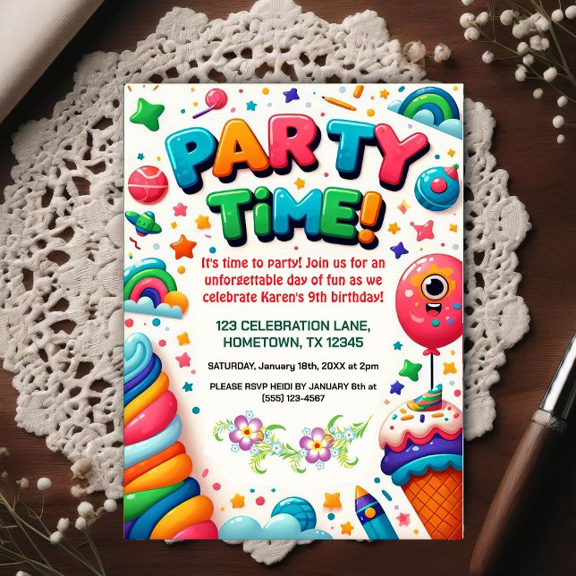 Colourful Kids Birthday Party Invitation Postcard (Creator Uploaded)