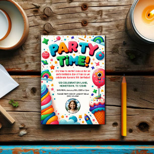 Colourful Kids Birthday Party Photo Invitation