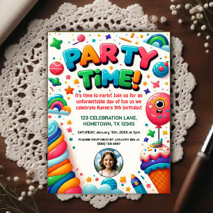 Colourful Kids Birthday Party Photo Invitation Postcard
