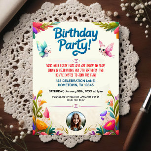 Colourful Kids Birthday Party Photo Invitation  Postcard