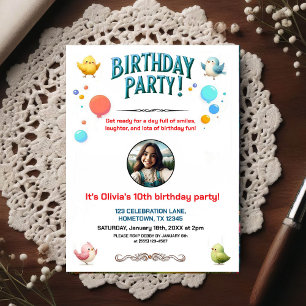 Colourful Kids Birthday Party Photo Invitation  Postcard