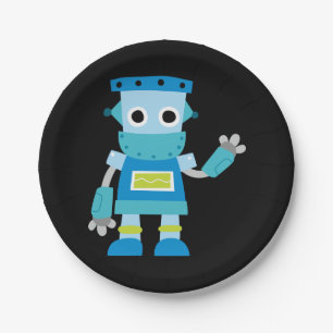 Colourful Kids Blue Robot Paper Plate