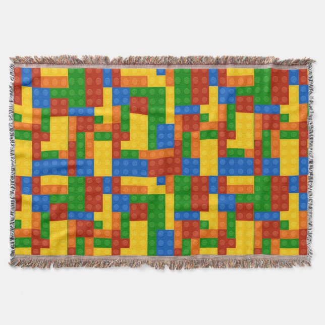 Colourful Kids Building Bricks Pattern Throw Blanket (Front)