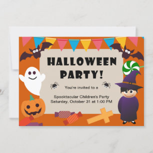 Colourful Kids Costume Halloween Party Invitation