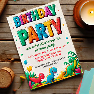 Colourful Kid's Dinosaur Birthday Party  Invitation