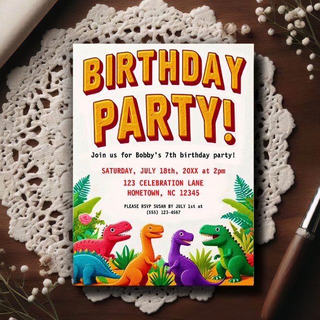 Colourful Kid's Dinosaur Birthday Party  Postcard (Creator Uploaded)