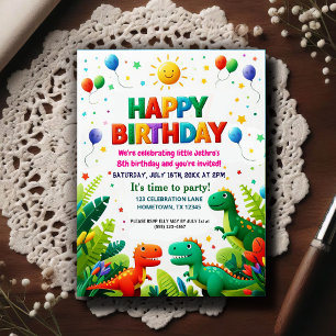 Colourful Kids Dinosaur Birthday Party Postcard