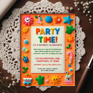 Colourful Kids Felt Birthday Party Invitation Postcard