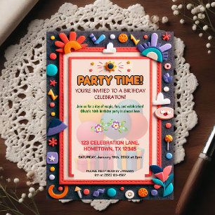 Colourful Kids Felt Birthday Party Invitation Postcard