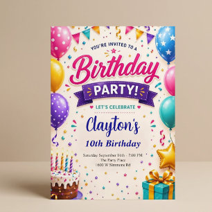 Colourful Kids Festive Confetti Biirthday Party Invitation
