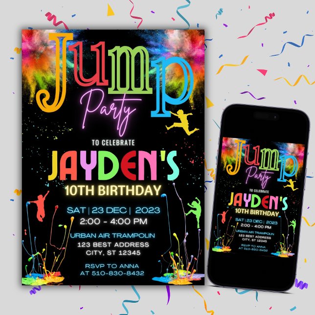 Colourful Kids Jump Party Birthday Invitation (Creator Uploaded)