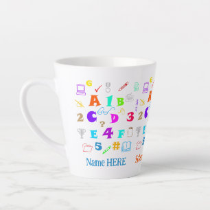 Colourful Kids Letters, Numbers and School Supplie Latte Mug
