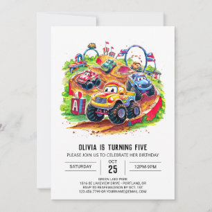 Colourful Kids' Monster Truck Birthday Invitation