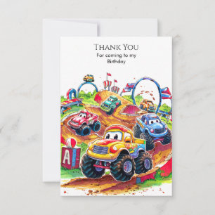 Colourful Kids' Monster Truck Birthday Thank You Card