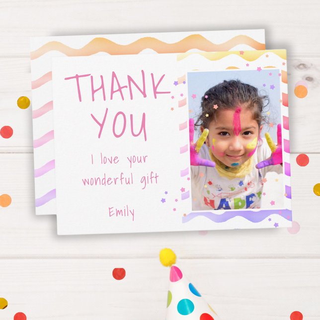 Colourful Kids Photo Girl Birthday Thank you Postcard (Creator Uploaded)
