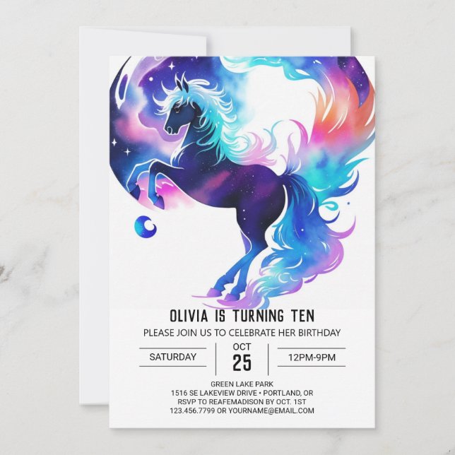 Colourful Kids' Pony Birthday Invitation (Front)