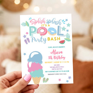 Colourful Kids Pool Party Invitation