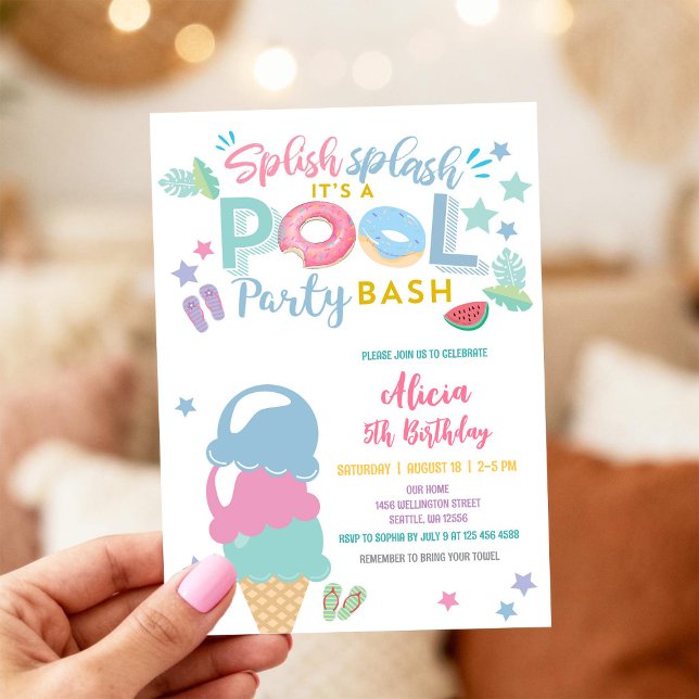 Colourful Kids Pool Party Invitation (Creator Uploaded)