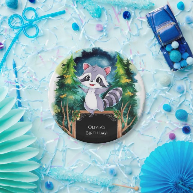 Colourful Kids Racoon Birthday Paper Plate (Party)