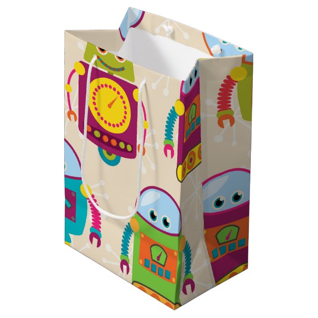 Colourful Kids Robot Medium Gift Bag (Front Angled)
