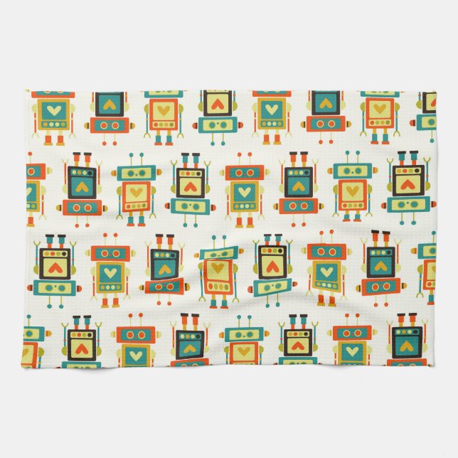 Colourful Kids Robot Tea Towel (Horizontal)