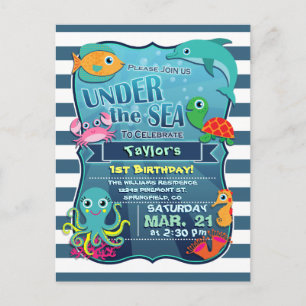 Colourful Kid's Sea Life Birthday Party Invitation Postcard