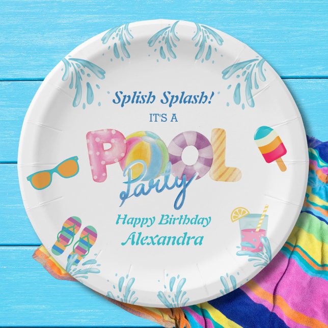 Colourful Kids Swimming Pool Birthday Party Paper Plate (Creator Uploaded)