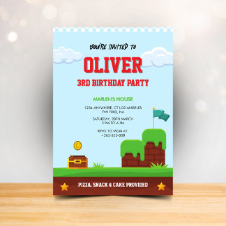 Colourful kids video game birthday invitation