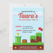 Colourful Kids Video Game Birthday Party Invitatio
