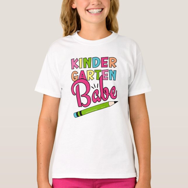 Colourful Kindergarten Babe – First day of school T-Shirt (Front)