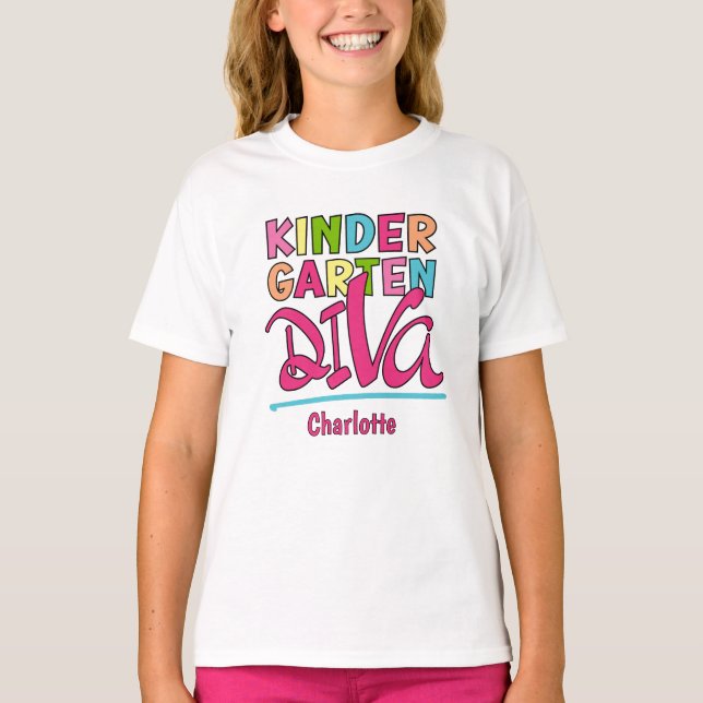Colourful Kindergarten Diva – First day of school T-Shirt (Front)