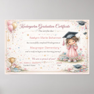 Colourful Kindergarten Graduation Certificate Poster