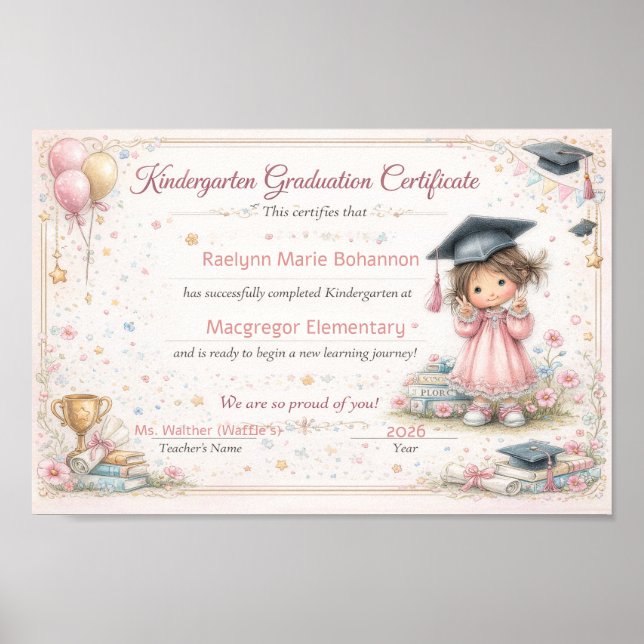 Colourful Kindergarten Graduation Certificate  Poster (Front)