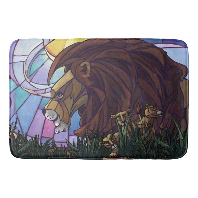 Colourful King Lion and Cubs Bath Mat (Front)