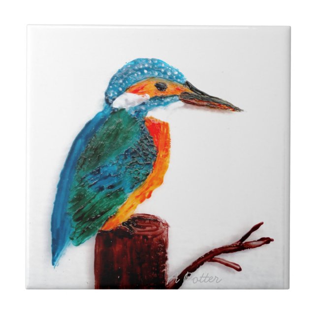 Colourful Kingfisher Bird Art Ceramic Tile (Front)